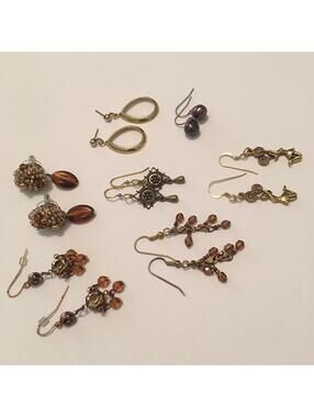 Lot Of 7 Earrings Pierced Dangle Drop Variety Some Beaded / Cheerleader Jumping